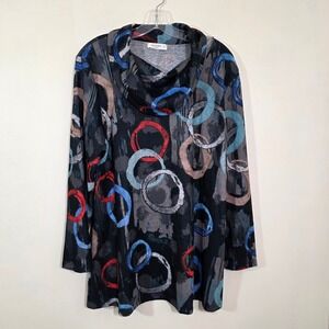Jess & Jane Women Soft Tunic Top Abstract Circle Print Cowl Neck Artistic Large